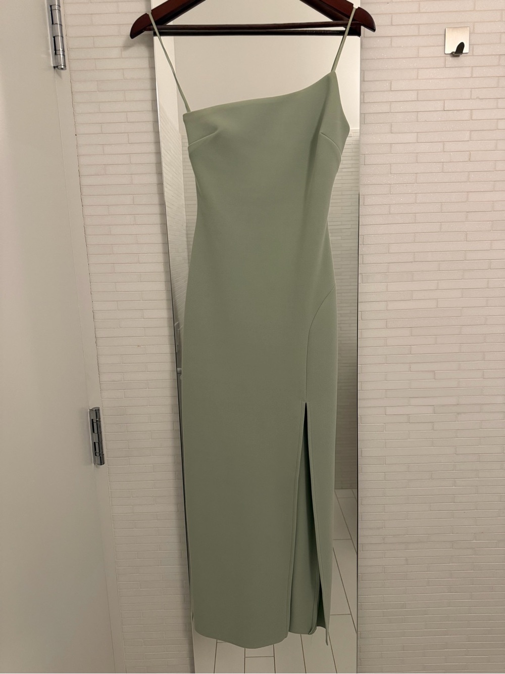 Bec & Bridge Sage Green Asymmetric Slip Midi Dress